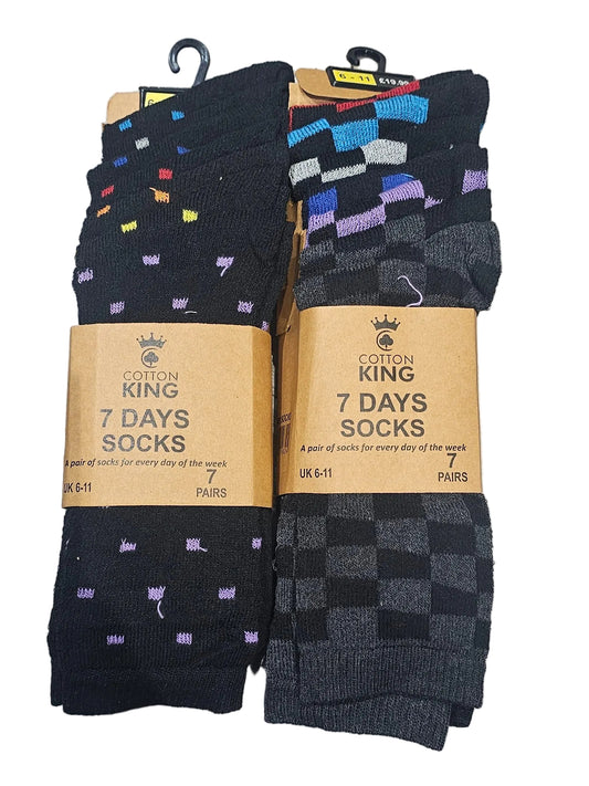 Cotton King 7 Days Socks, sized for UK 6-11