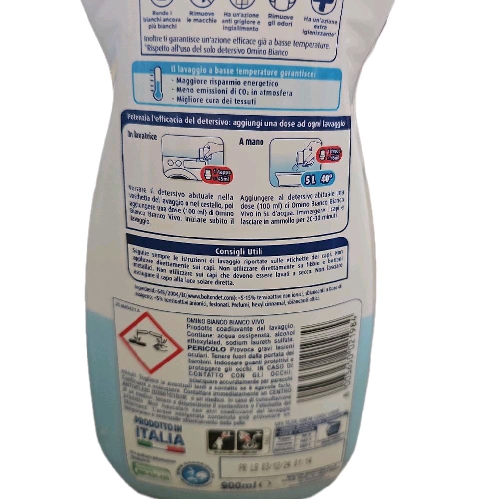 Omino Bianco Real Whites antibacterial Stain Remover 900ml Household Italian