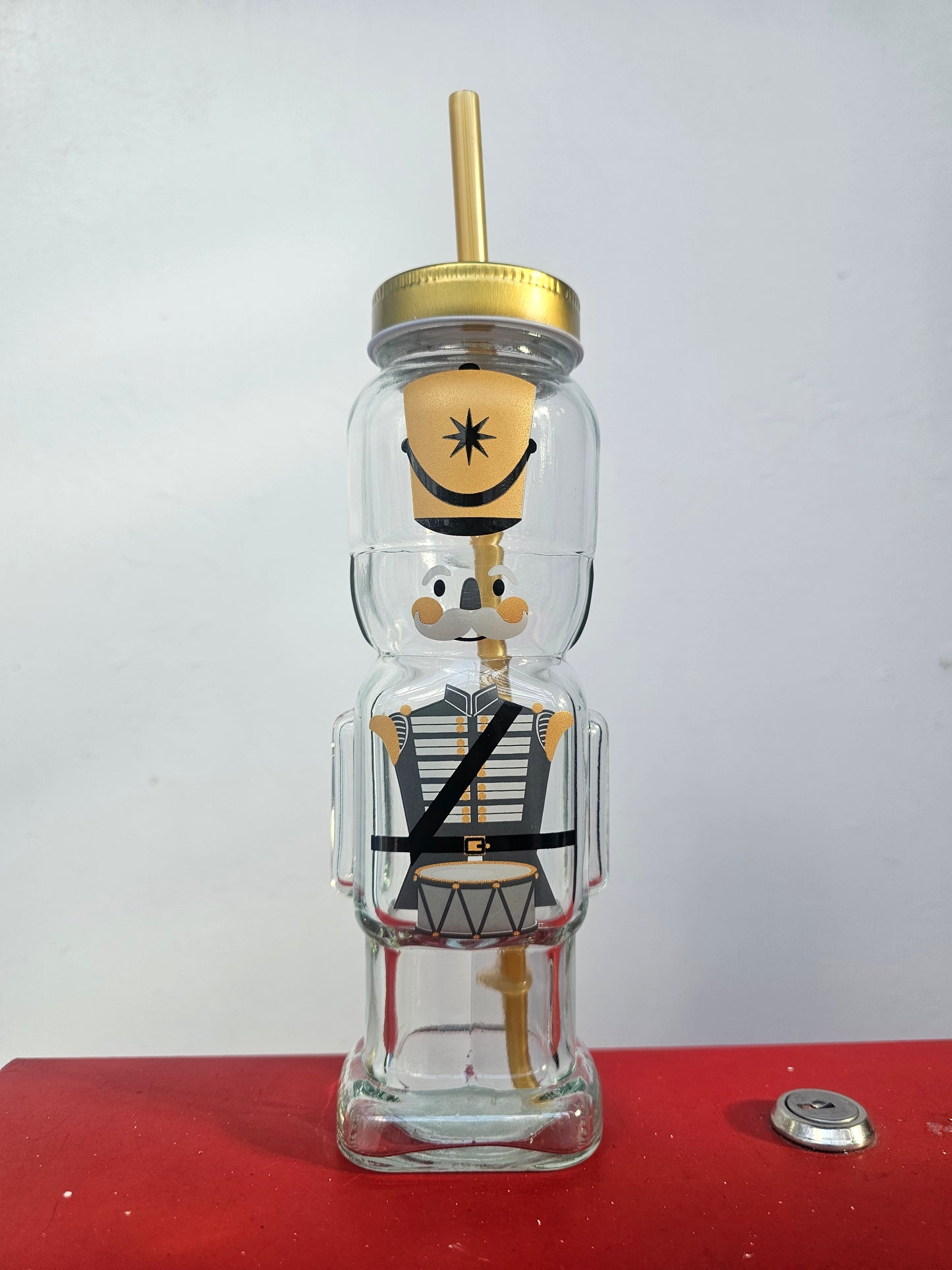Glass Nutcracker Drinks Bottle with straw