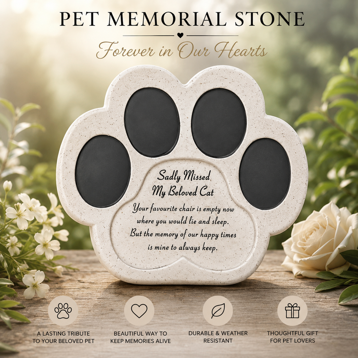Sadly Missed My Beloved Cat memorial paw plaque