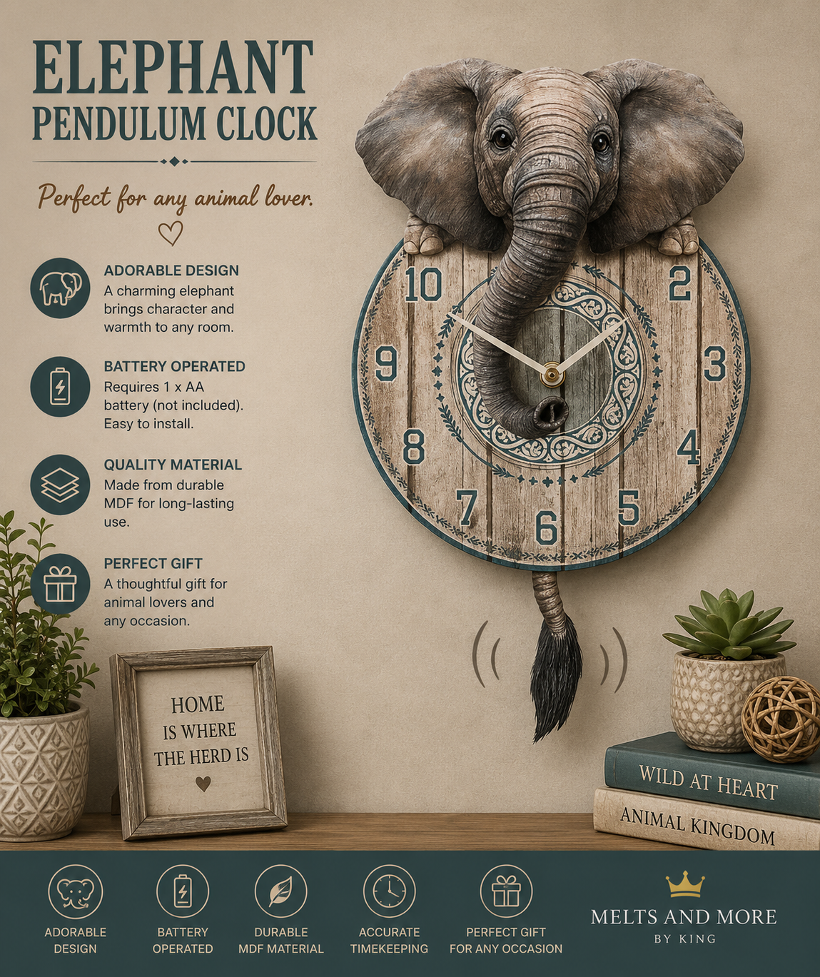 Elephant pendulum clock
