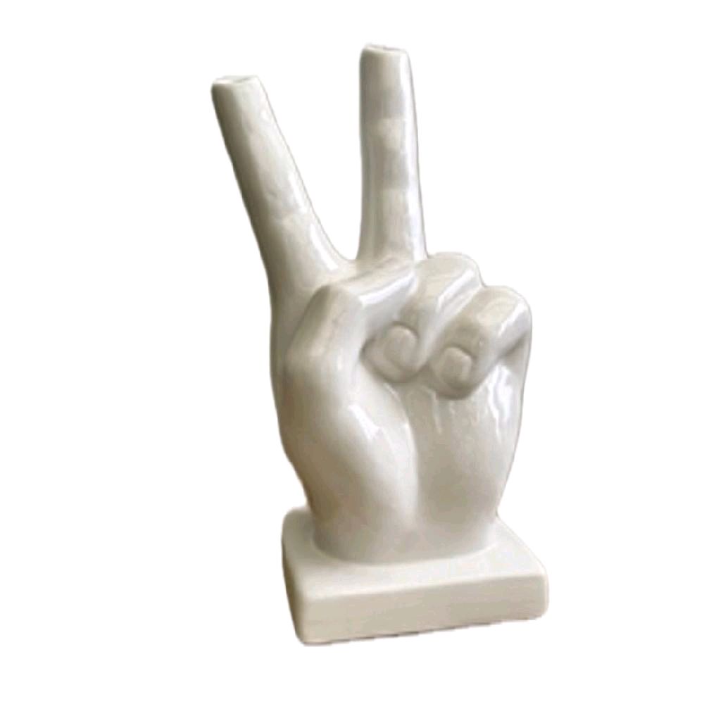 21cm V For Victory Vase - Decorative Ornaments Ceramic Flowers