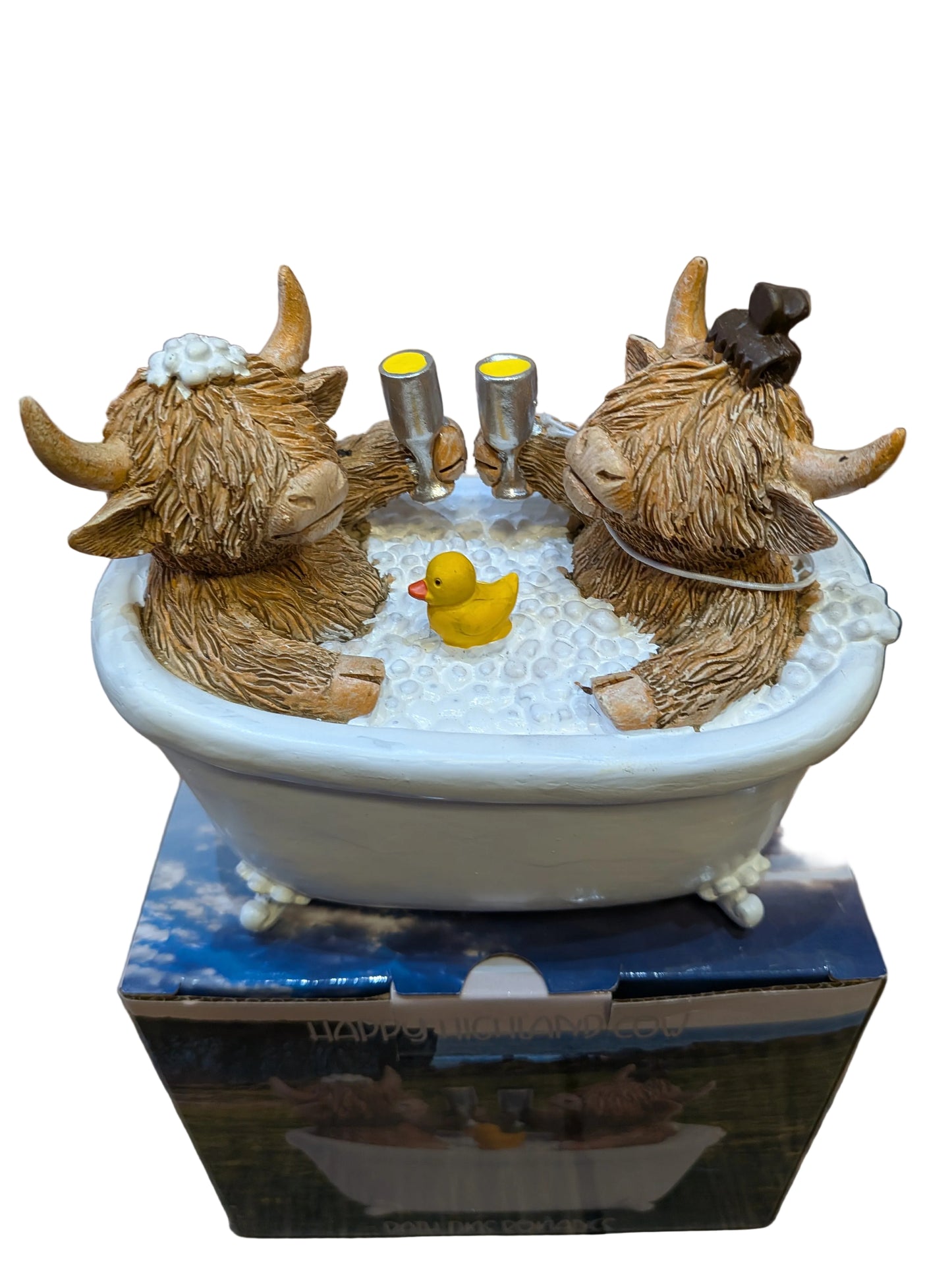 Bath Time Romance Highland cow figure