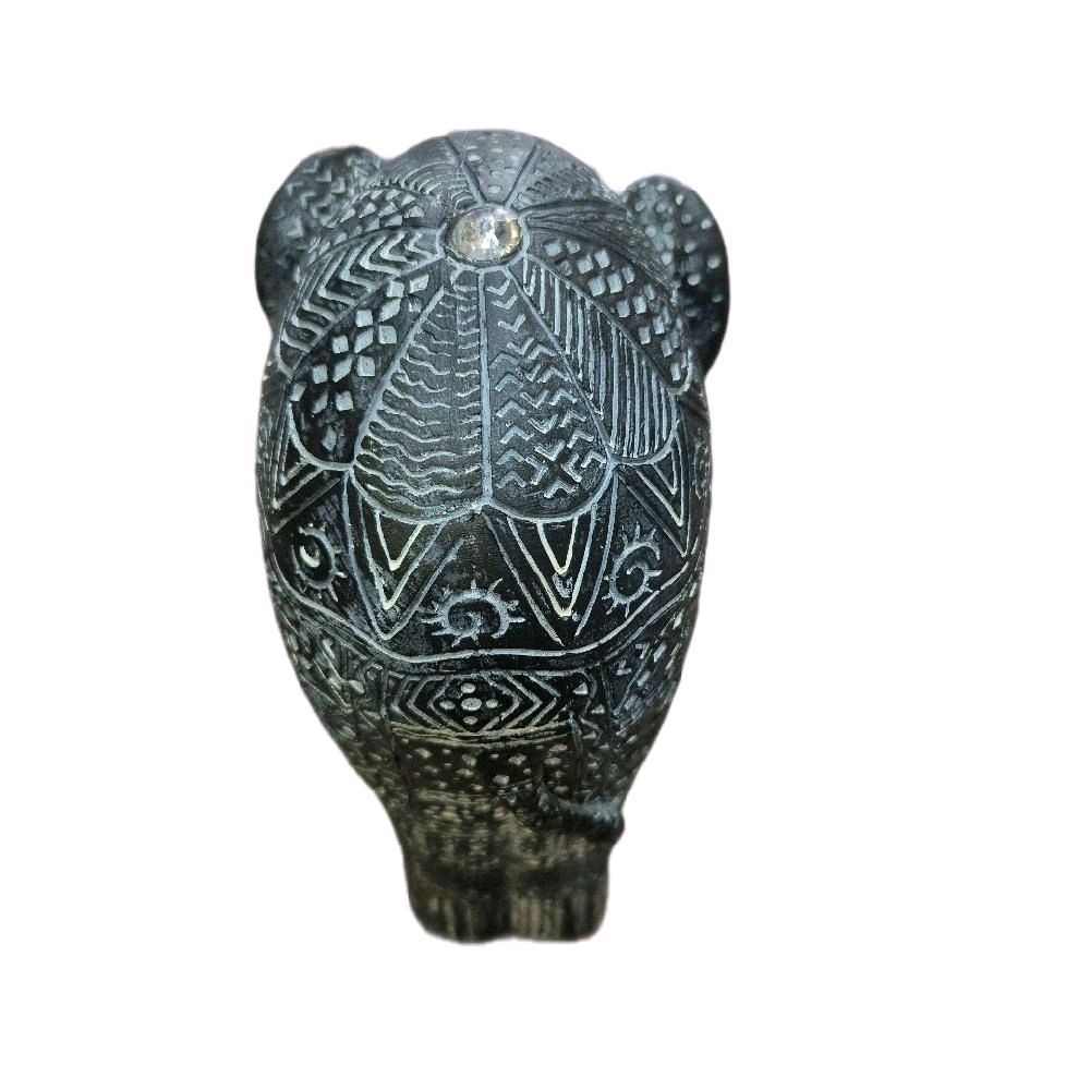 Carved Black & White Elephant Figurine 26cm - Intricate Design Ornament Decorative Standing