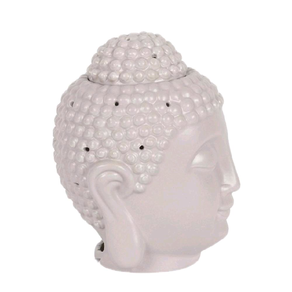 Large Grey Buddha Head Wax Oil Burner with Lid Decorative Aroma Diffuser for Home Use Ceramic