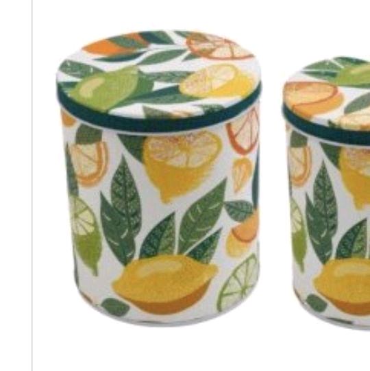 Set of 3 Citrus Round Storage Tins - Kitchen Organizer and Hanger Container