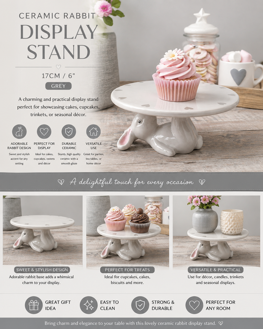 Ceramic Rabbit 6" Display Stand 17cm - Grey