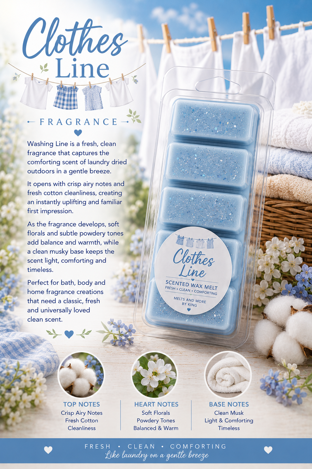 Wax Melt Bars,  Fresh and clean   50g
