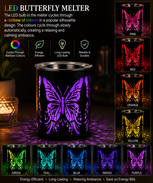 LED  wax Melter Butterfly - Black 12cm wax burner colour changing Ornaments Decor electric Fragrance Aroma