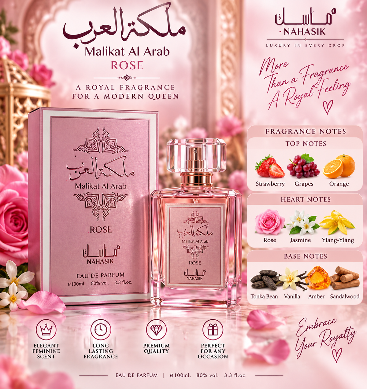 Manasik Malikat Al  Arab Rose Perfume  Edp Brand New Boxed Sealed 100ml
