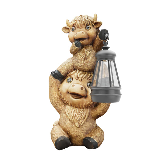 Highland Cow Garden Ornament with Solar Lights Funny Outdoor Decoration Gift