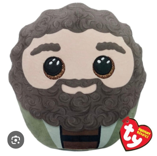 Squishy Beanies Rubeus Hagrid plush toy, recognizable by the signature large, sparkling eyes and soft, squishy texture.