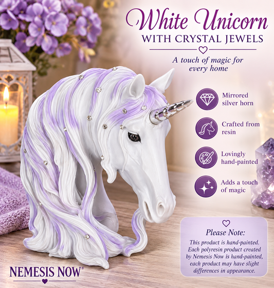 Jewelled Magnificence Small White Unicorn Bust Ornament 15cm