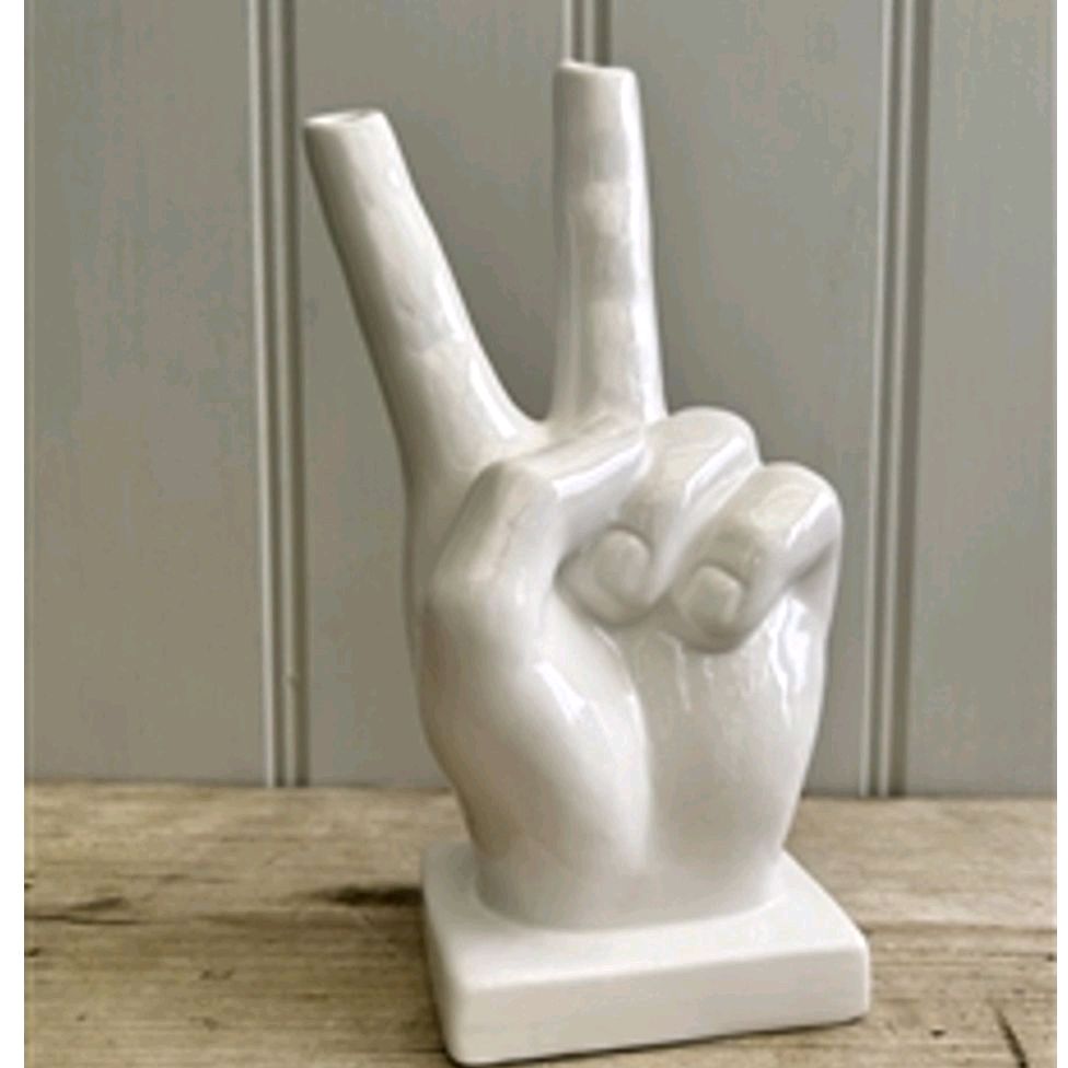 21cm V For Victory Vase - Decorative Ornaments Ceramic Flowers