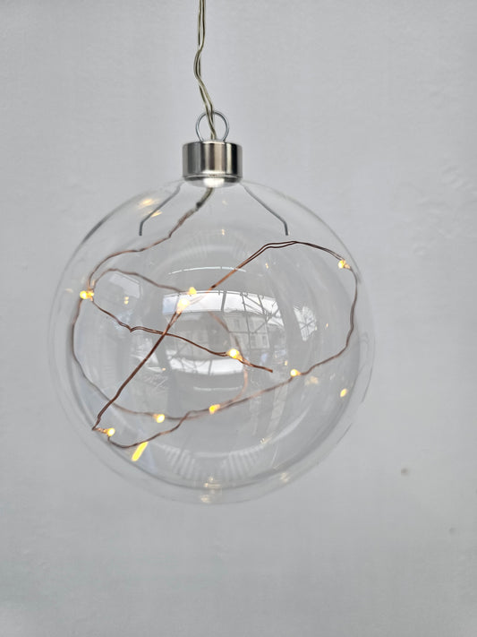 Glass Bauble with 10 White LED lights