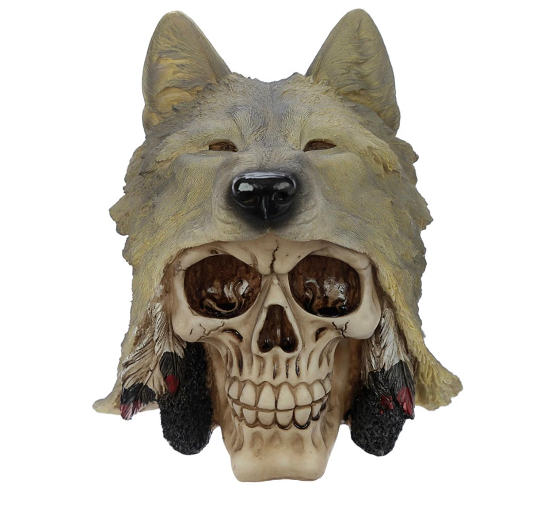 Skull with Wolf Head Decoration Ornament