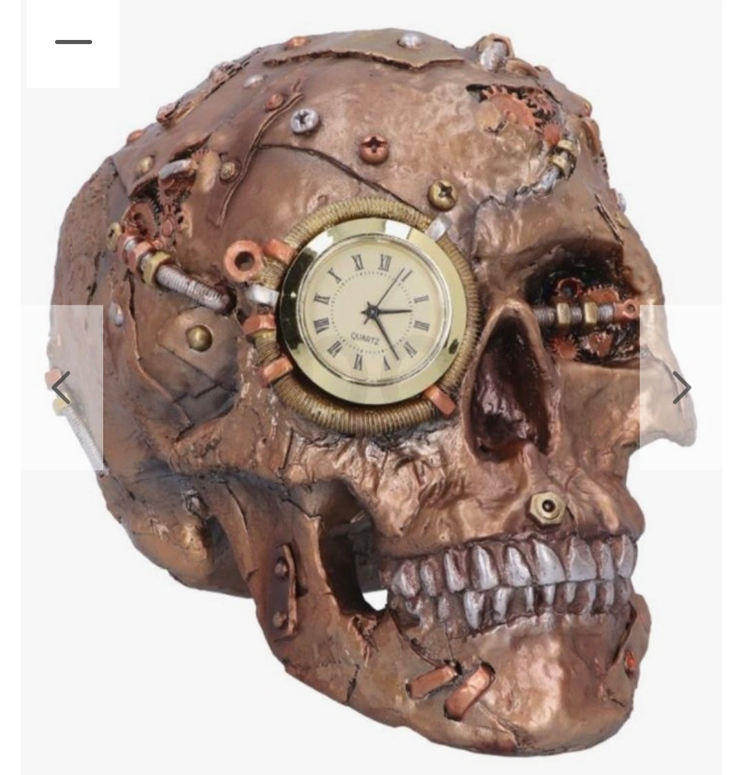 Bronze Scrapped Skull Steampunk Scrap Skeleton Figurine - 19cm