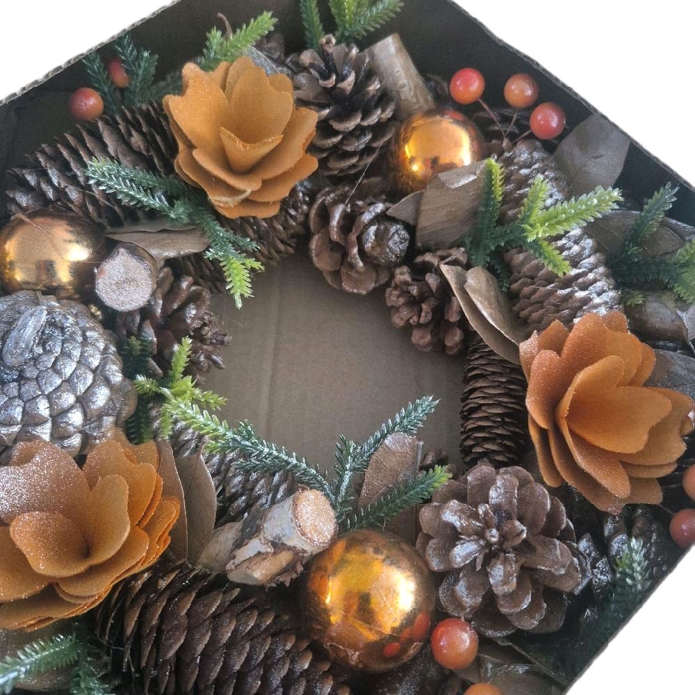 Christmas Wreaths in Window Box 30x8 - Festive Home Decor Gifts various designs Door Decoration Rose Gold