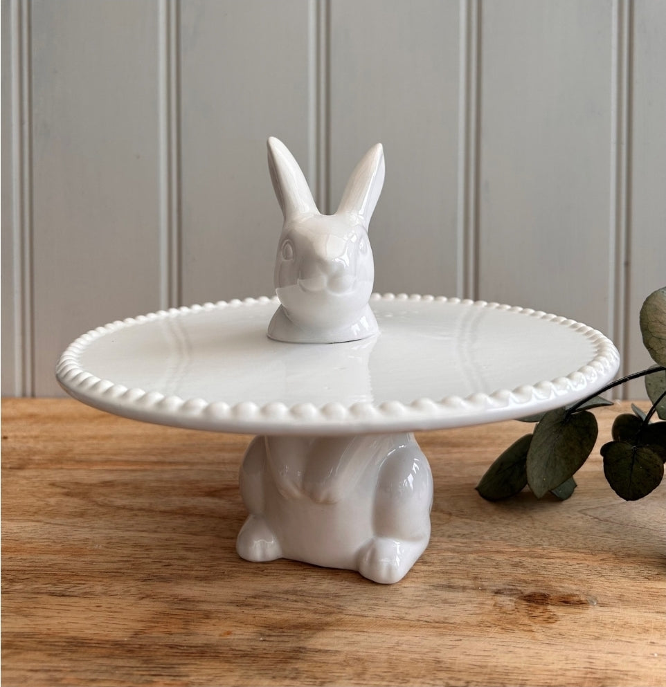 White Ceramic Cakeplate with Standing Rabbit