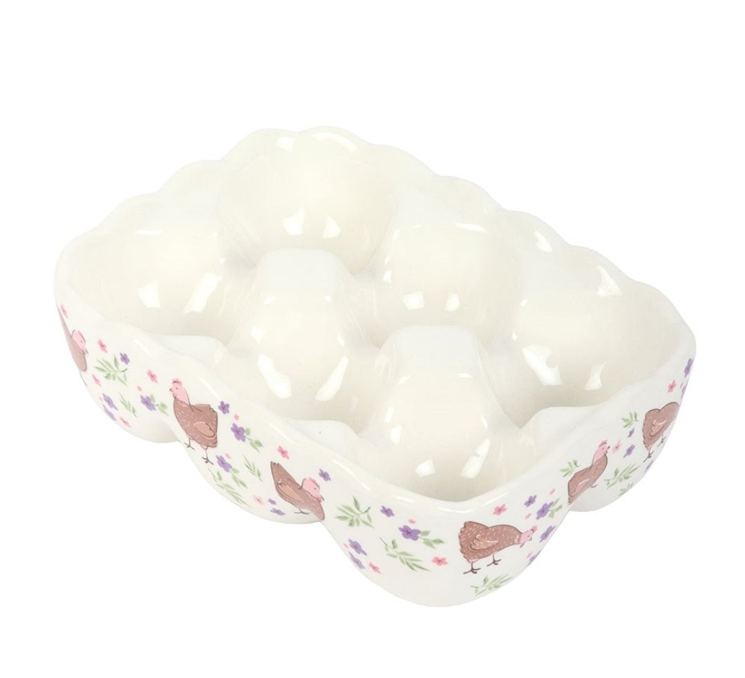 Floral Hen Print Ceramic Egg Holder