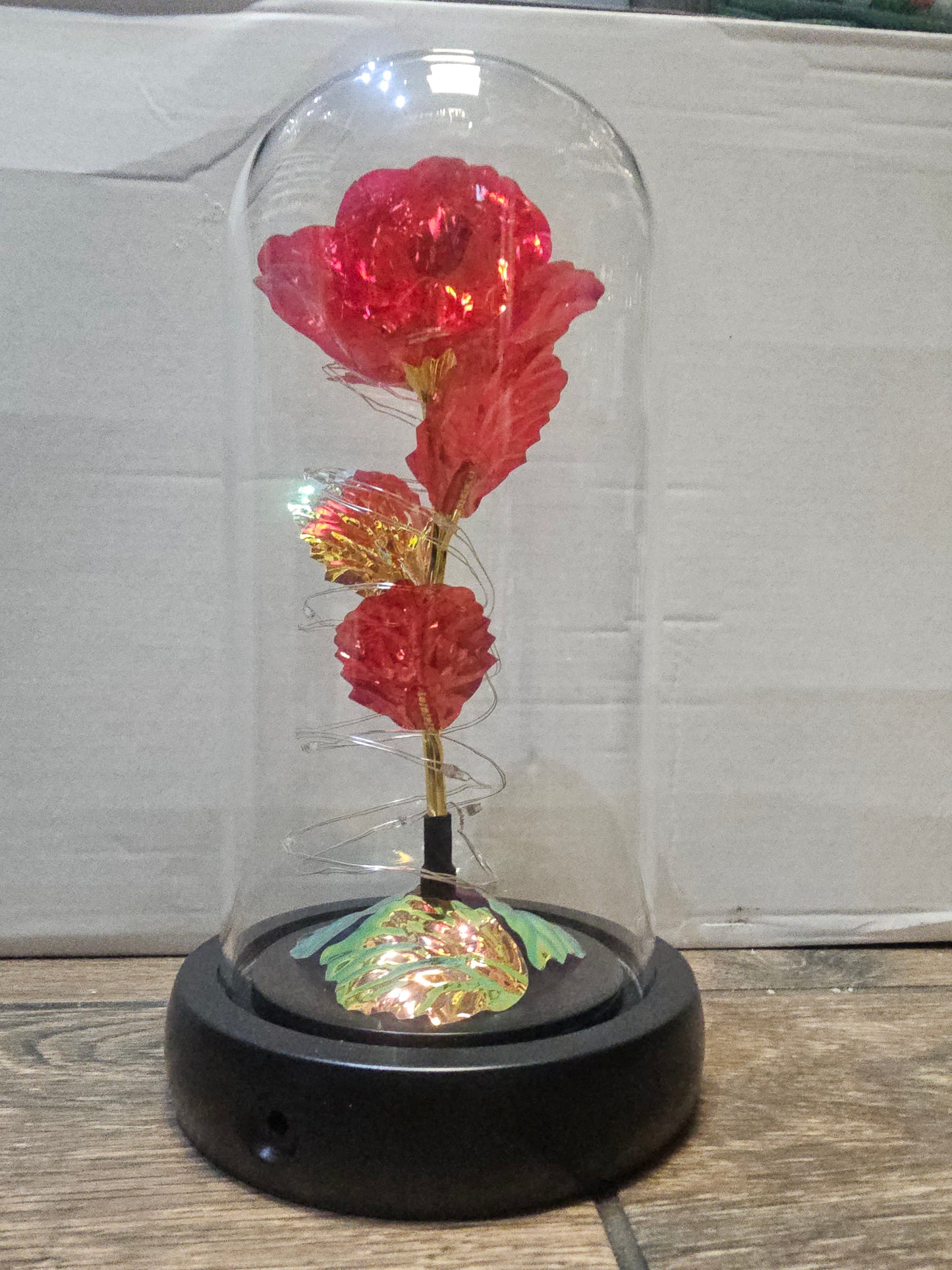 Light Up Rose in Glass Dome LED Rotating Flower Gift