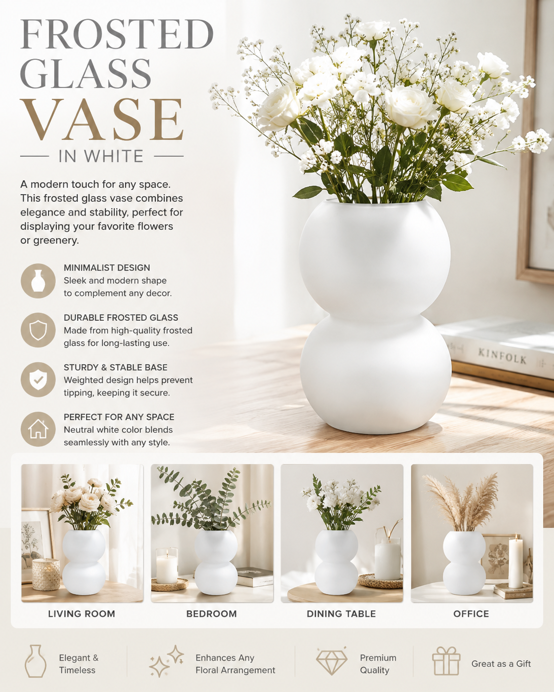 Frosted Glass Vase in White