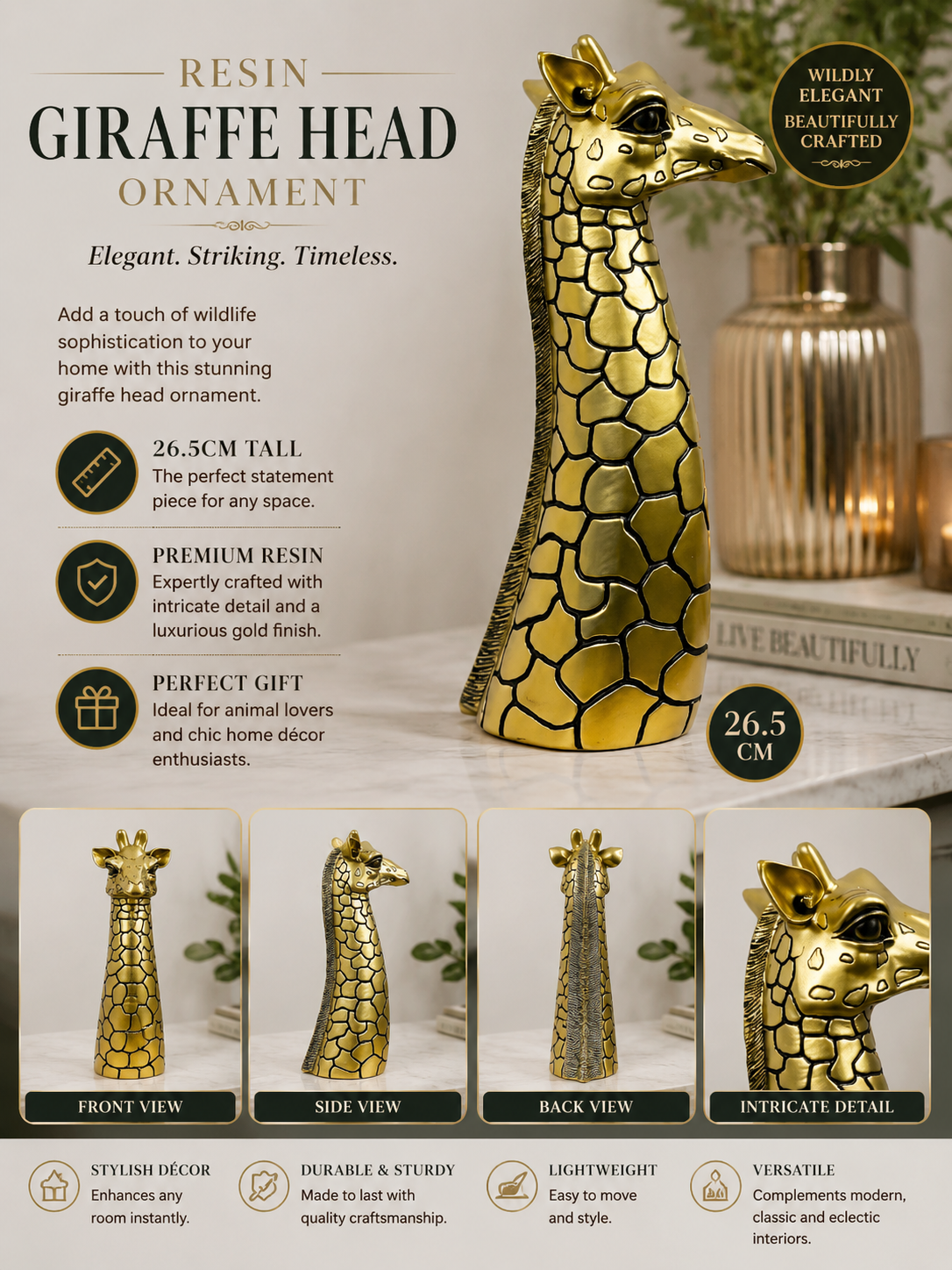 Resin 26.5cm Giraffe Head ornament