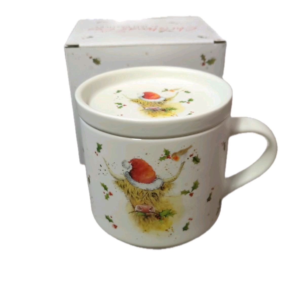 Highland Cow Christmas Mug and Coaster Set - Ceramic Reusable Washable Tableware for Coffee & Tea Drinkware Cup