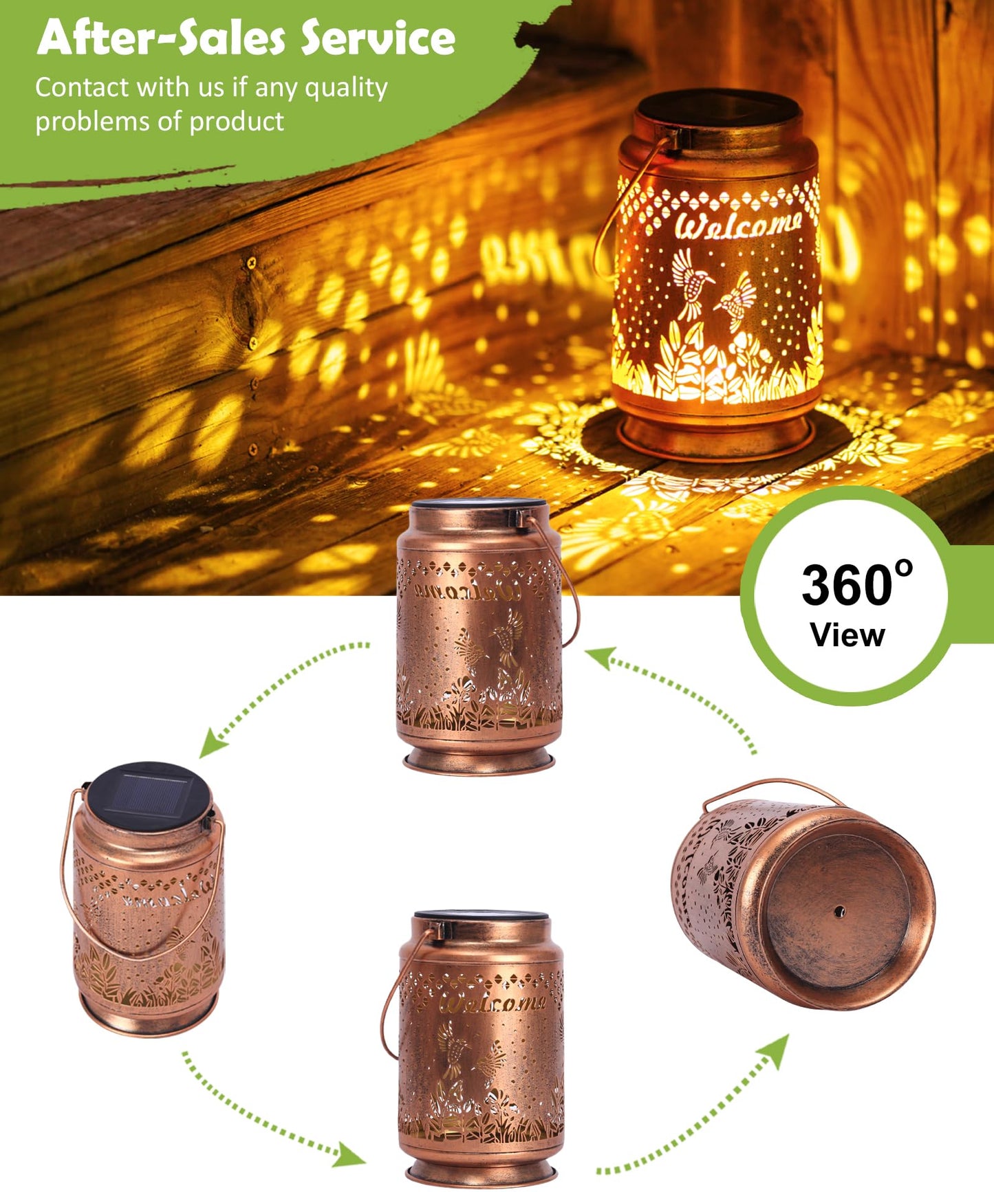 Solar Lantern Outdoor Waterproof Metal Hanging Light Garden Ornament Elephant Design