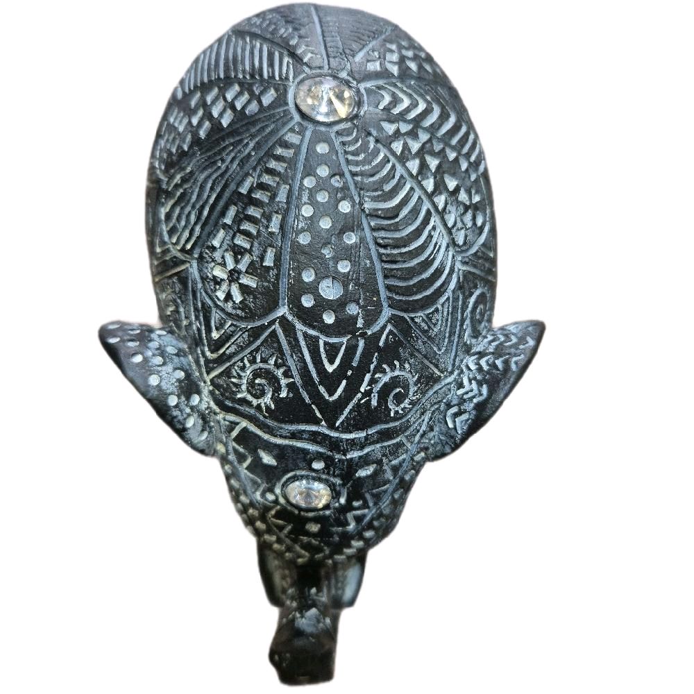 Carved Black & White Elephant Figurine 26cm - Intricate Design Ornament Decorative Standing