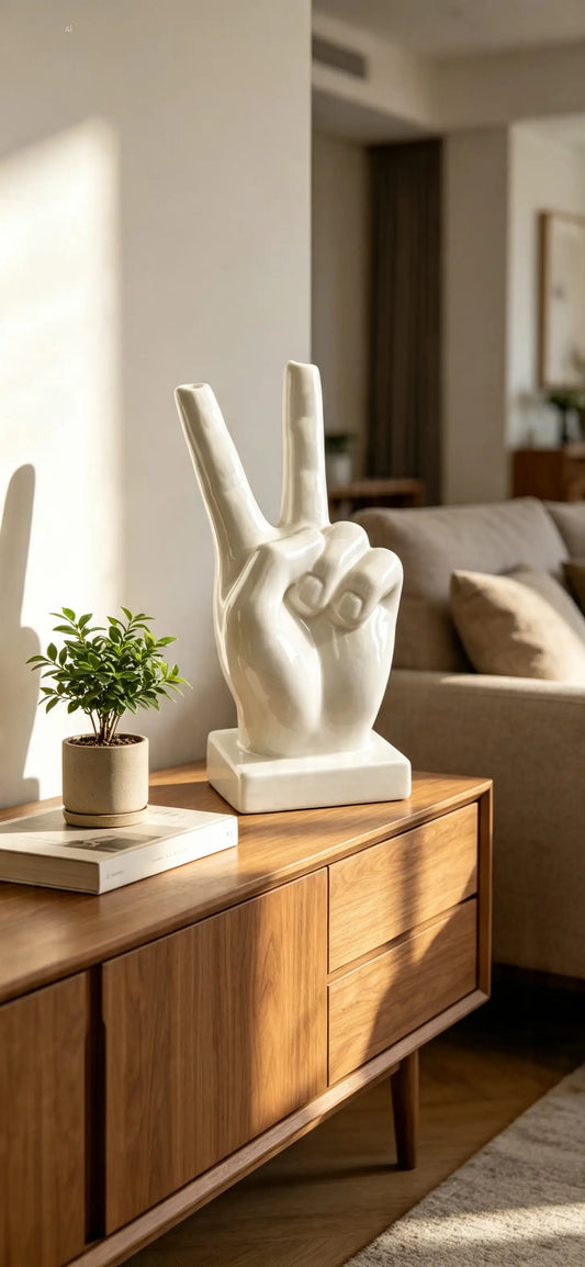 21cm V For Victory Vase - Decorative Ornaments Ceramic Flowers