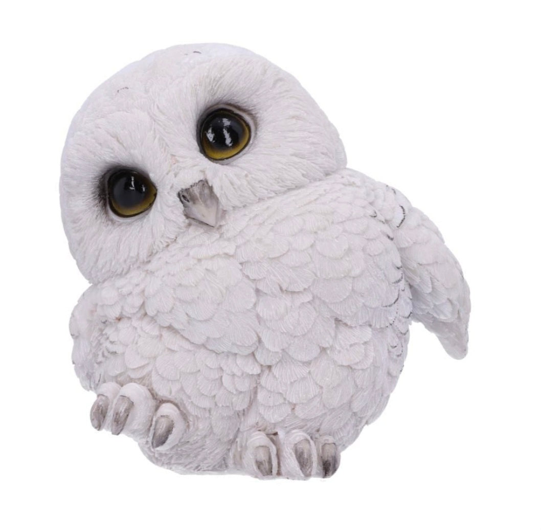 Feathers Cute Round Snowy Owl Figurine - 12.5cm
