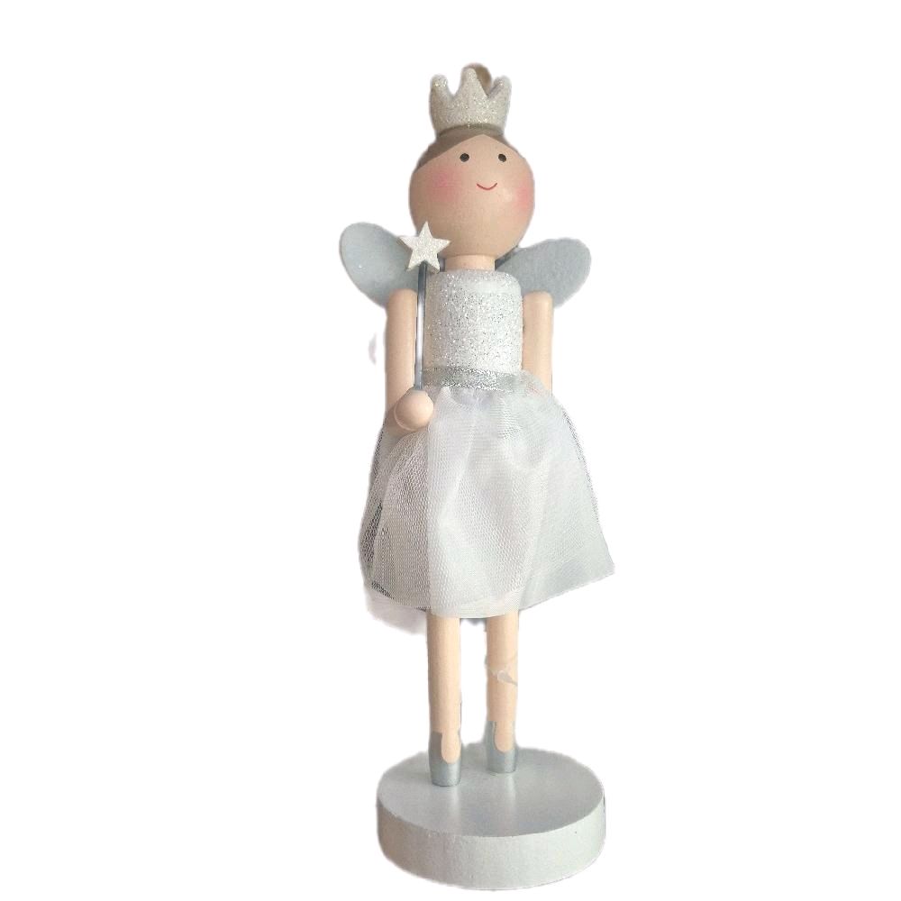 Festive Fairy Nutcracker Statue - Wooden Fairy Ornament in Silky Dress Design - Decor Room
