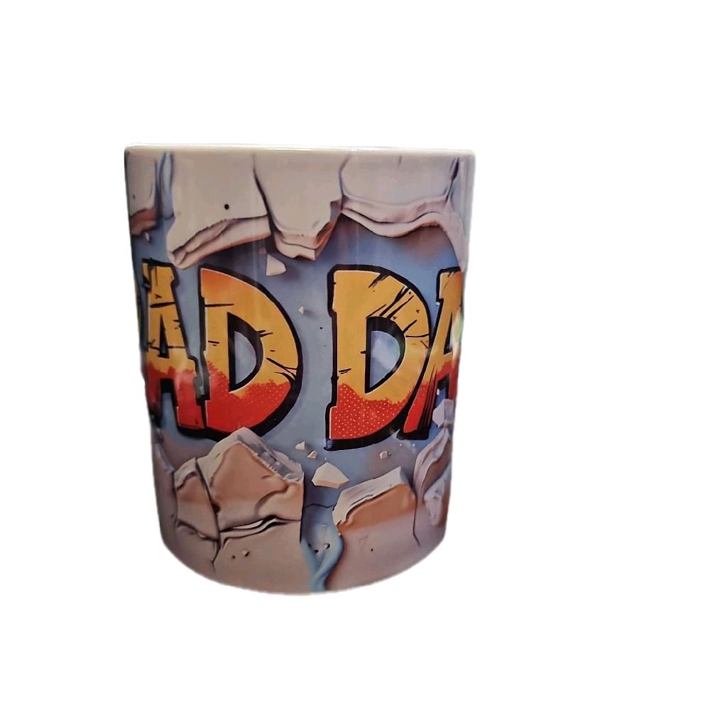Rad Dad Coffee Mug with Bold 'RAD DAD' Design and Cracked Effect Pattern Drinkware Ceramic