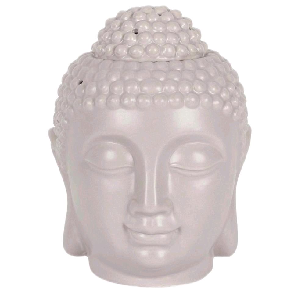 Large Grey Buddha Head Wax Oil Burner with Lid Decorative Aroma Diffuser for Home Use Ceramic
