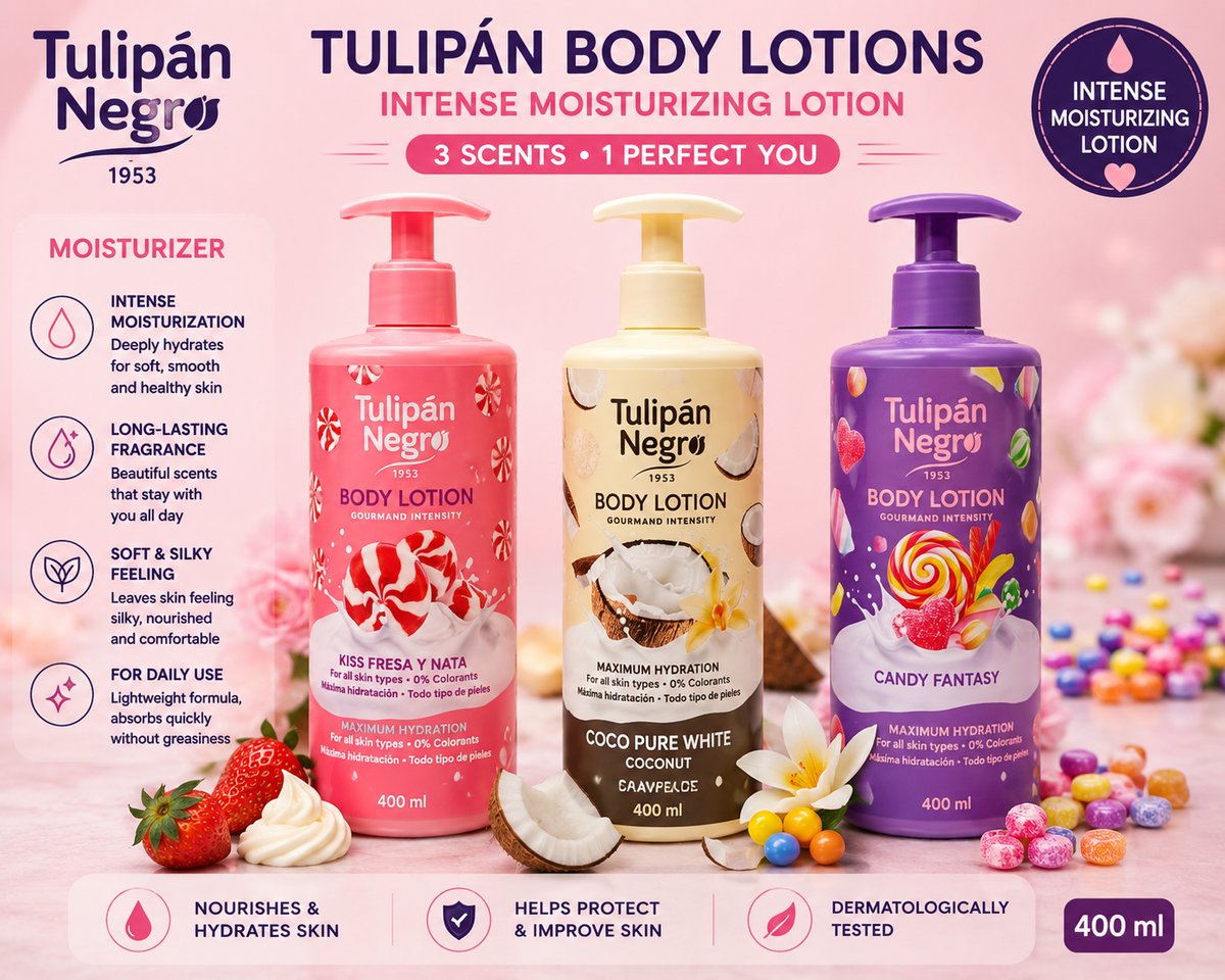 Tulipan Body Lotions with pump lid - Intense Moisturizing Lotion in 3 Scents - Moisturizer