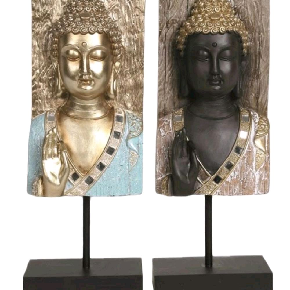 Buddha Ornament with Gold Accents on Stand - Decorative Art Piece Featuring Gold-Embellished Buddha Figures on Stands 1 supplied