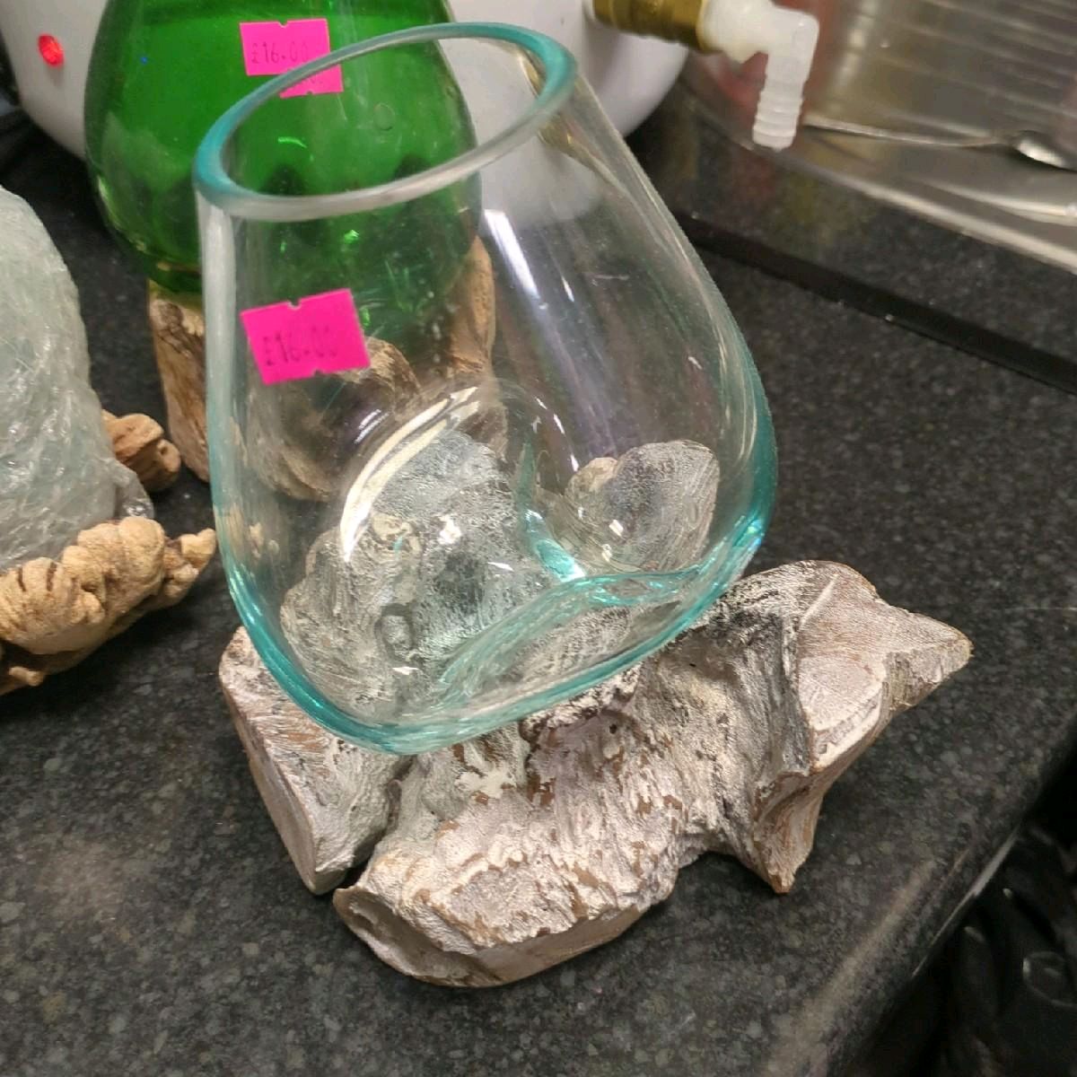 Recycled Glass Bowl & Driftwood Stand Tableware