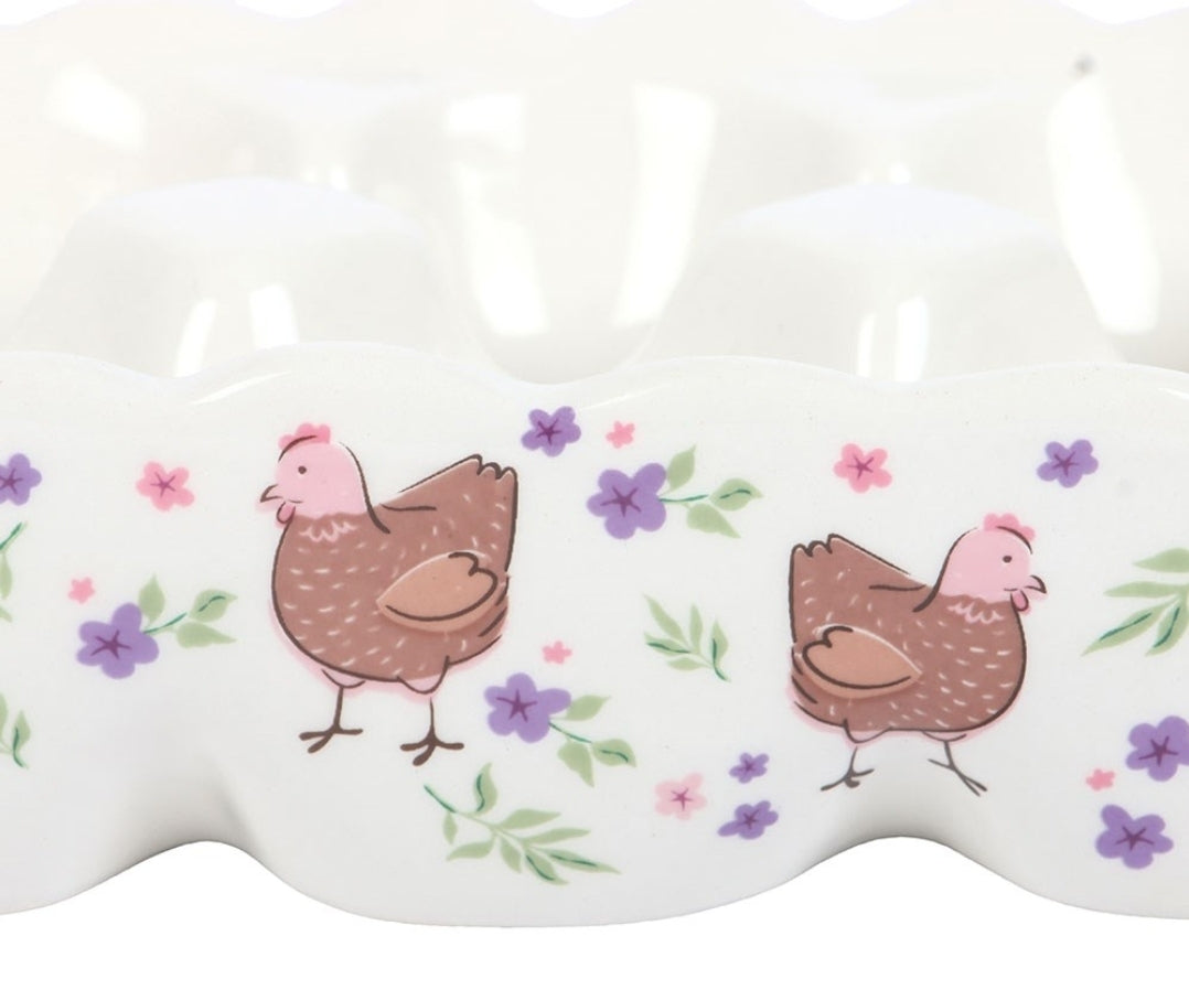 Floral Hen Print Ceramic Egg Holder