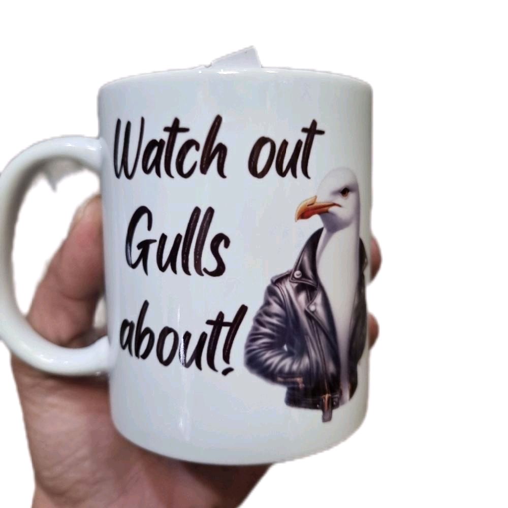 Watch Out Gulls About Coffee Mug - Unique Drinkware with Playful Phrase for Daily Coffee Routine & Coffee Enthusiast Collection Ceramic