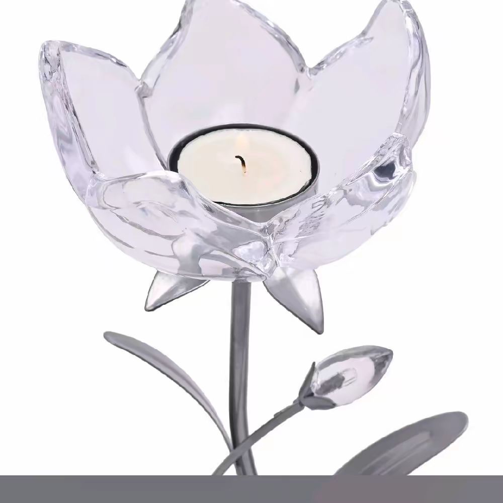 Single Stem Candle Holder with Clear Glass on Silver Base