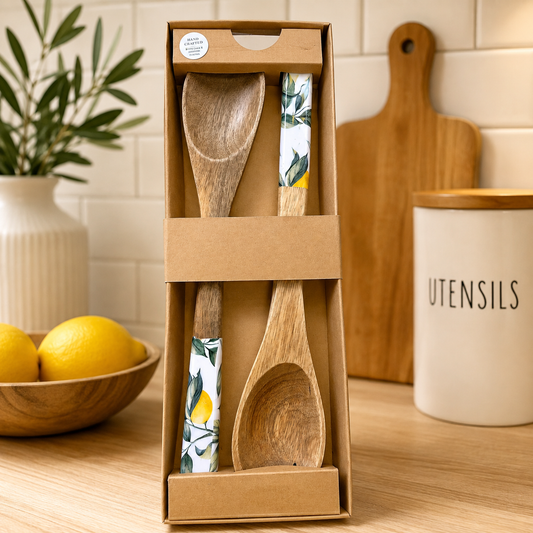 Lemon mango wood salad serving spoons
