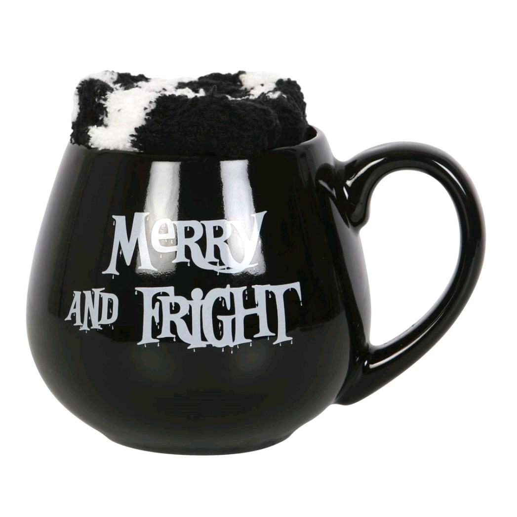 Merry & Fright Ceramic Mug and Socks Set - 500ml Spooky Winter Drinkware - Reusable Washable Coffee Cup - Microwave Safe Gift Tumbler Reuse