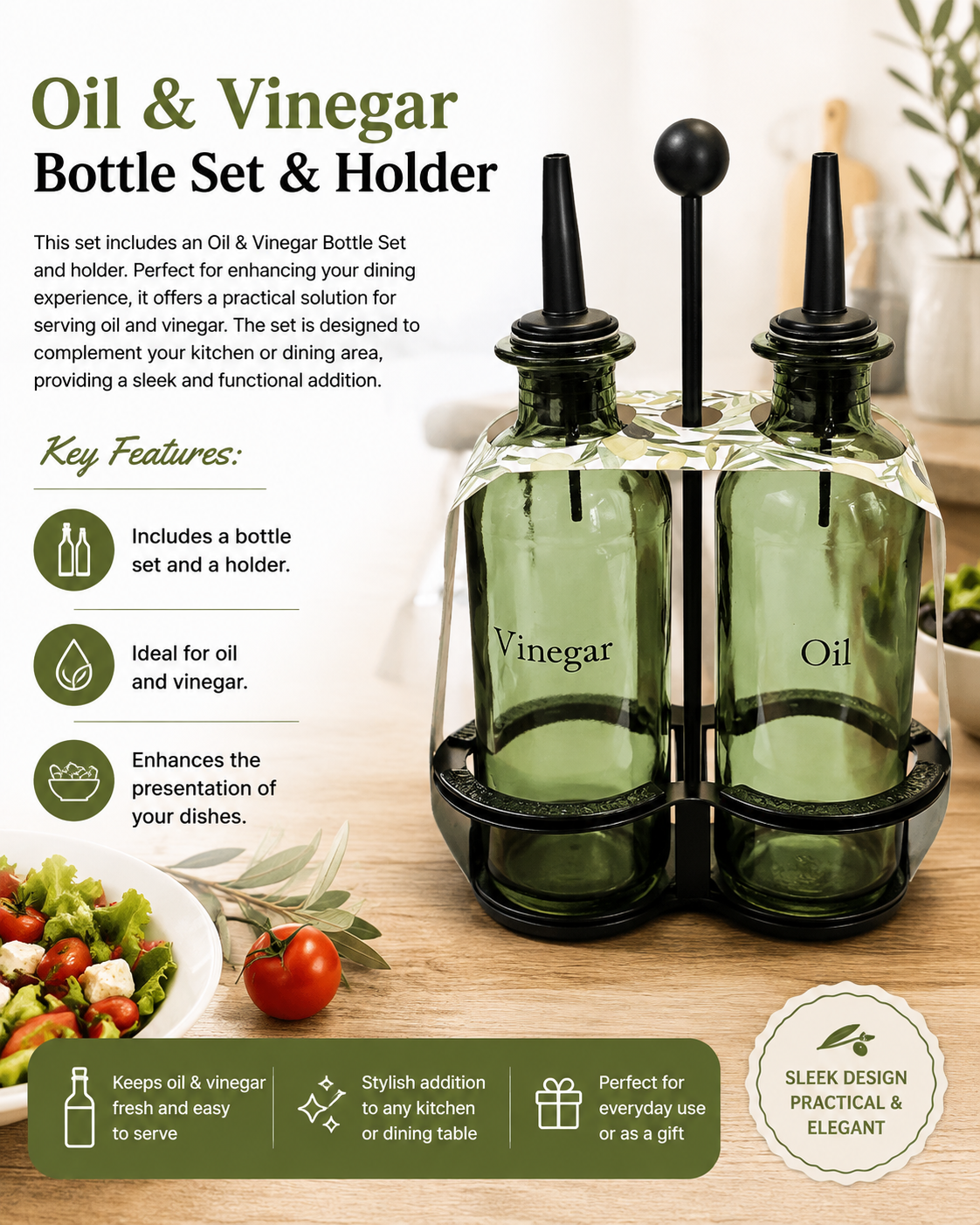 Oil & Vinegar Bottle Set Kitchen Dispenser