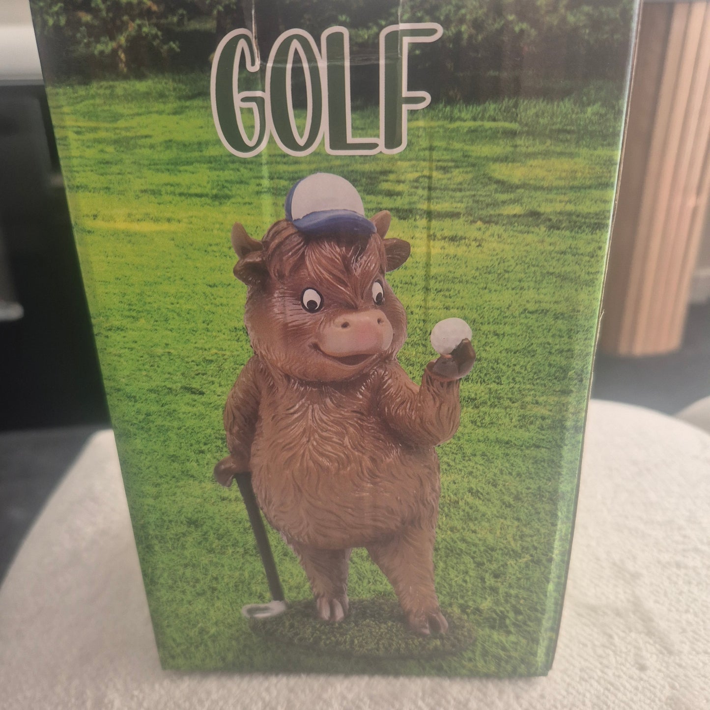 Golfing Highland cow