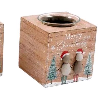 Pebble Art Christmas Candle Holder - Rustic Winter Forest Design - Figures, Decor Ornaments Tealight
