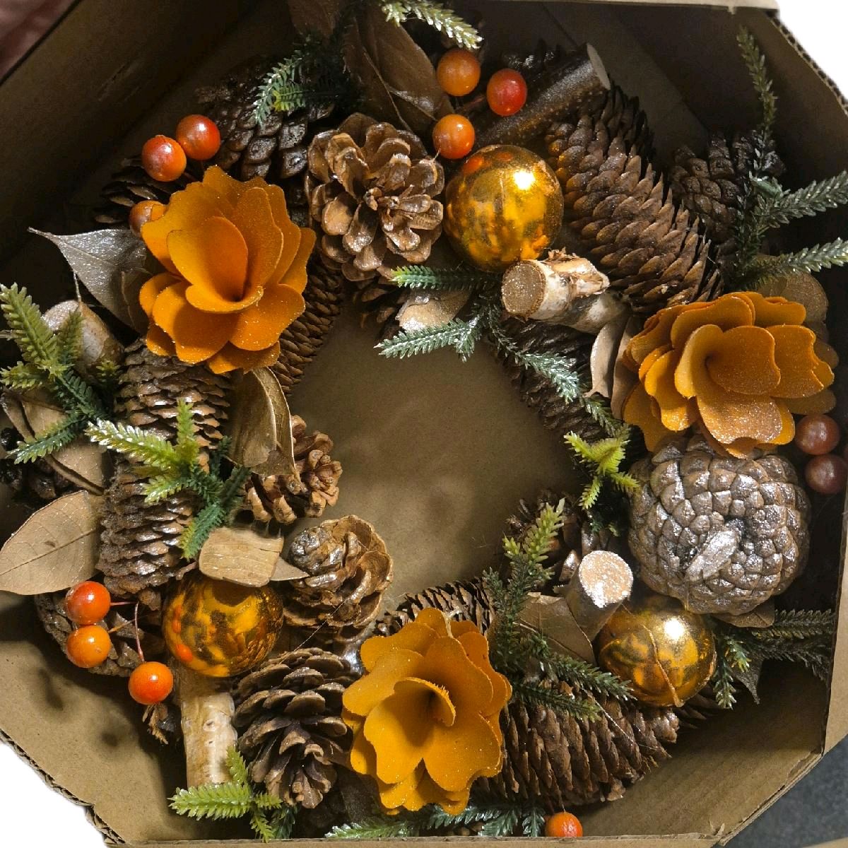 Christmas Wreaths in Window Box 30x8 - Festive Home Decor Gifts various designs Door Decoration Rose Gold