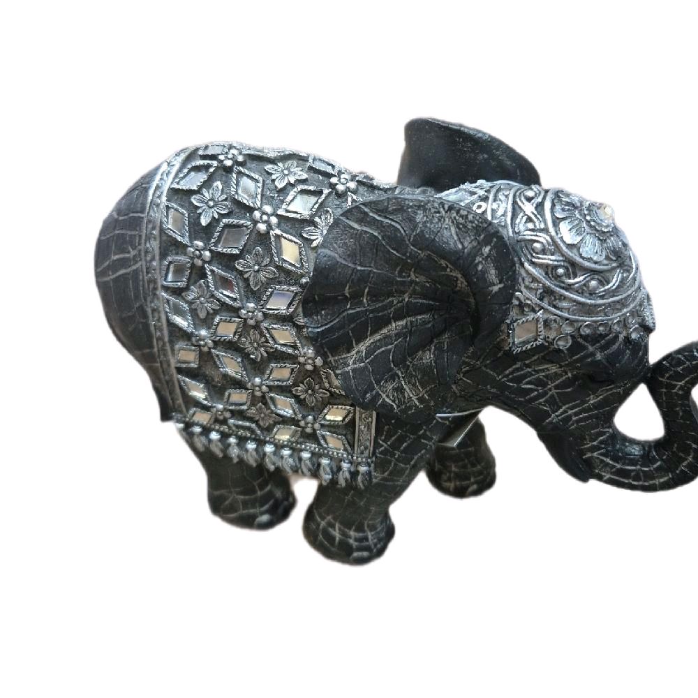 Grey Elephant Figurine with Silver and Mirrored Detail 19cm Decorative Piece Ornaments