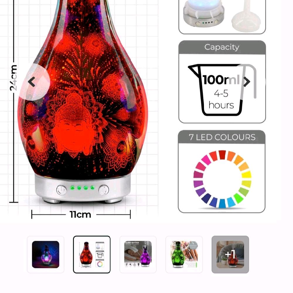 Desire Buddha Design Aroma Humidifier for Home & Office with Firework Effect & Night Light Feature UK Mains Plug 100ml Water Capacity