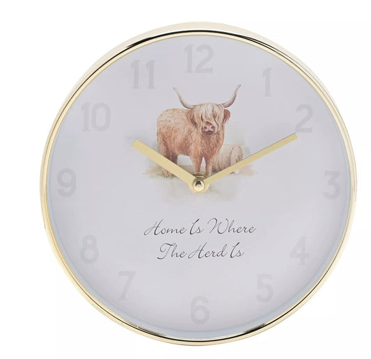 Hometime Wall Clock 20cm - Highland Cow Design